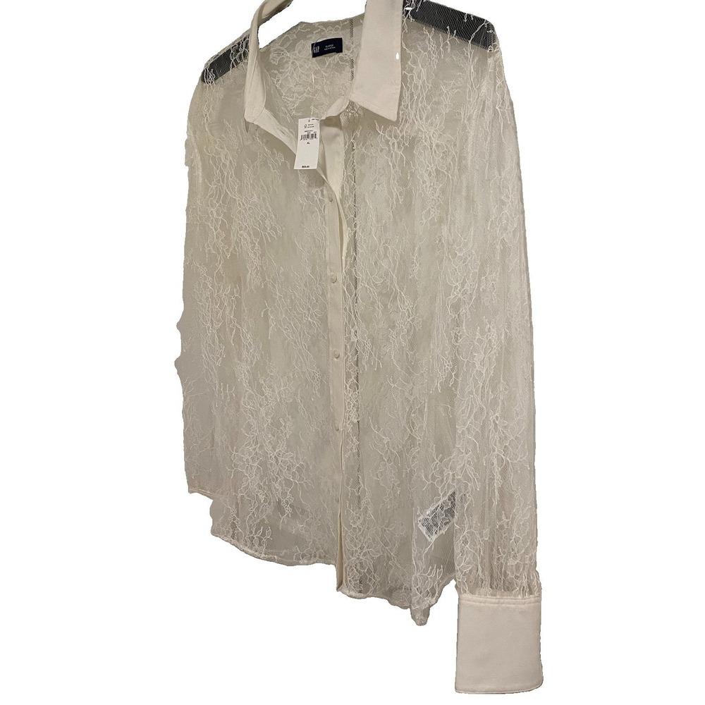 NWT GAP Classic Sheer Lace Shirt Cream Mesh Floral Gothic Romantic XL - Picture 5 of 8